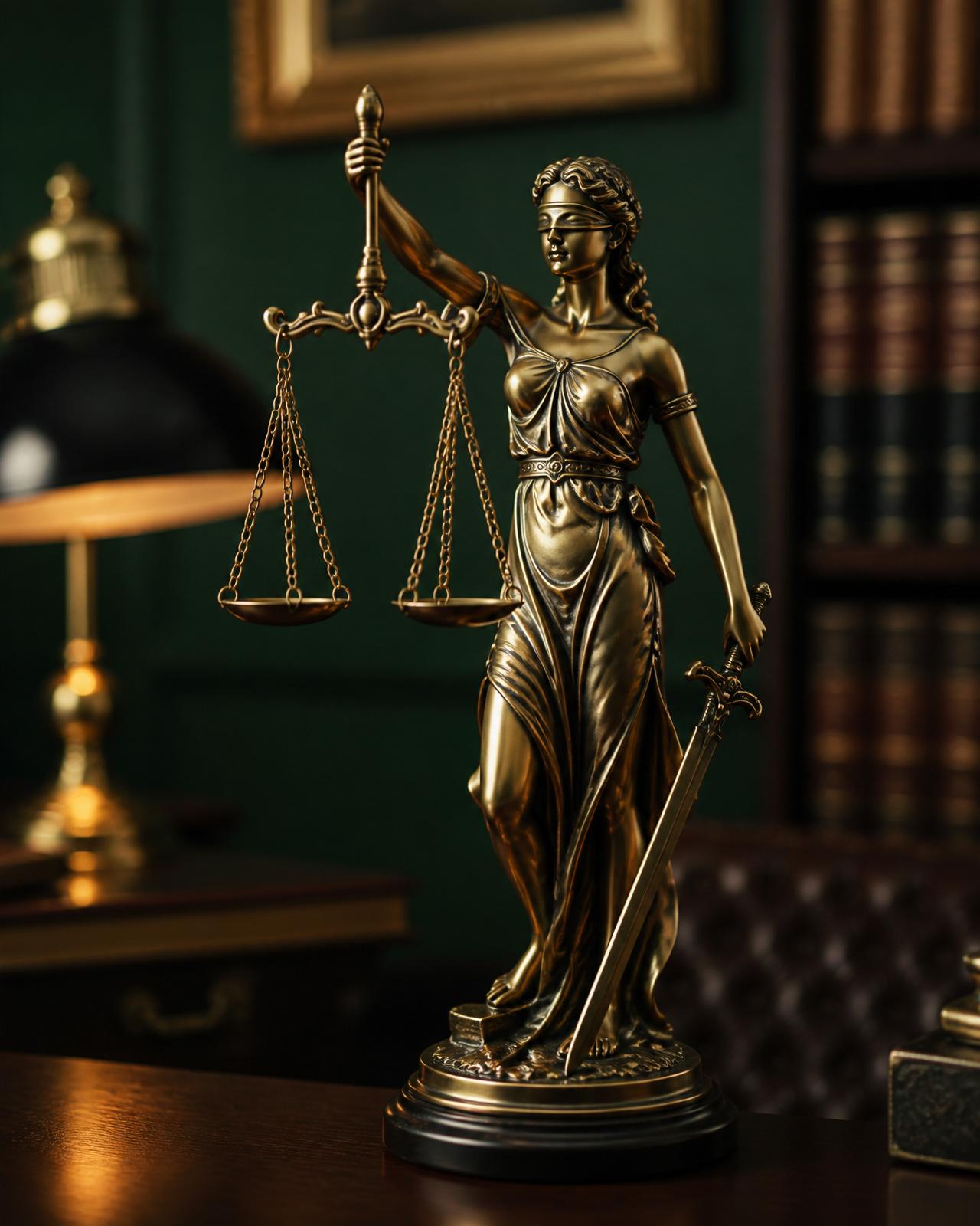 Estátua da Justiça em ambiente institucional
